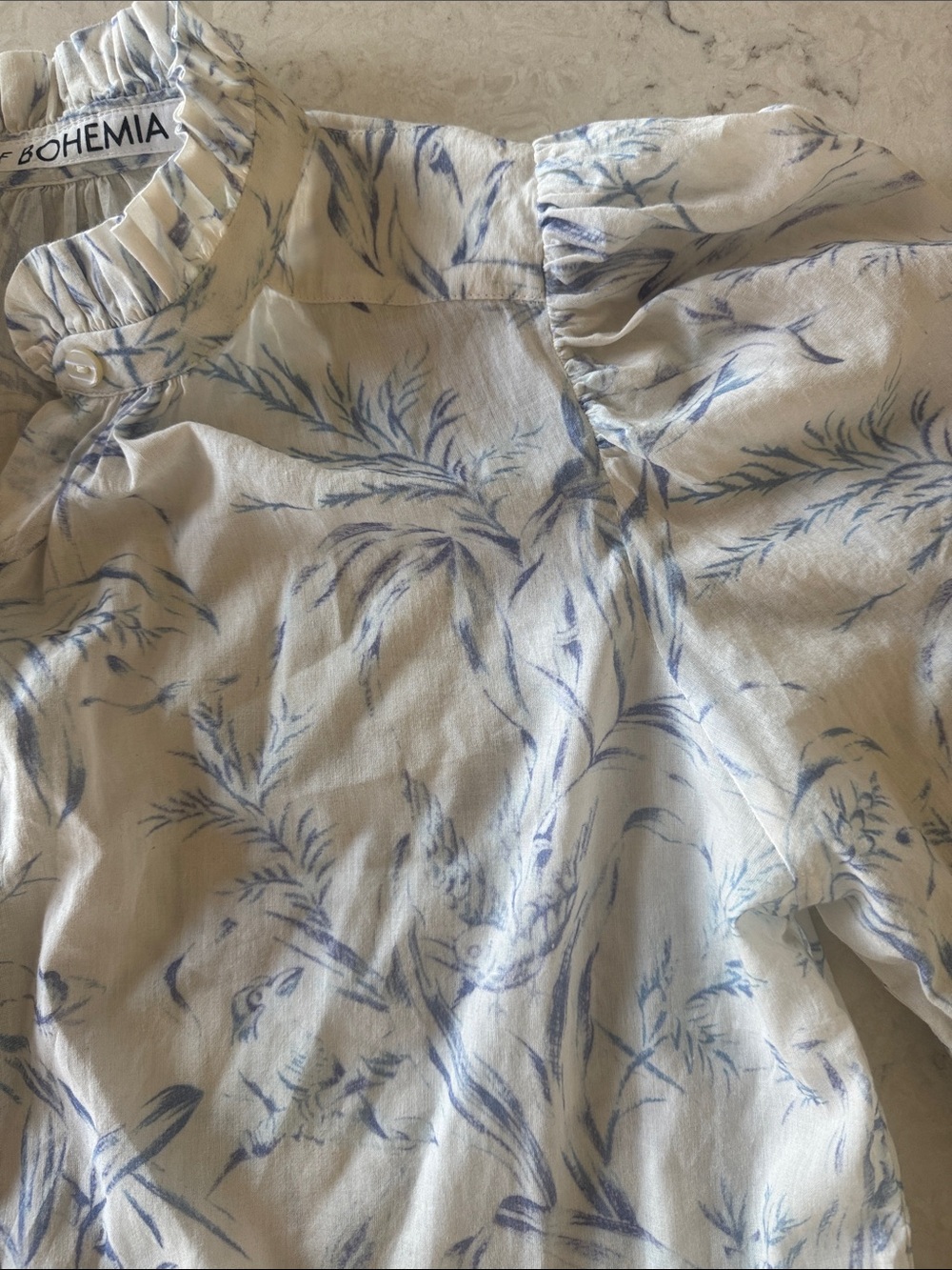 Alix of Bohemia Annabel Toile Women's Cream Floral Ruffled Neck Blouse - Picture 4 of 10